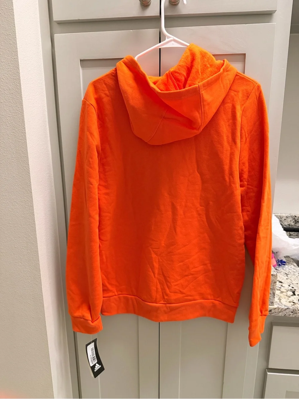 adidas Men's Bright Orange Crewneck Hoodie with Navy Logo